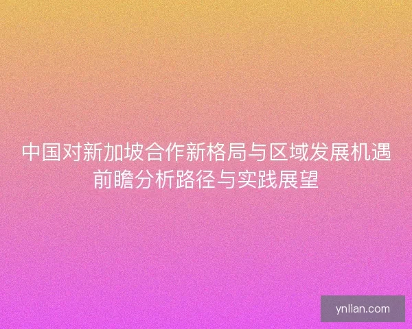 中国对新加坡合作新格局与区域发展机遇前瞻分析路径与实践展望
