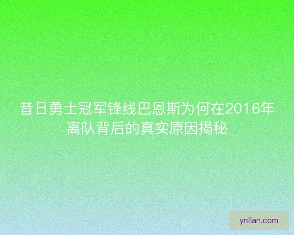 昔日勇士冠军锋线巴恩斯为何在2016年离队背后的真实原因揭秘