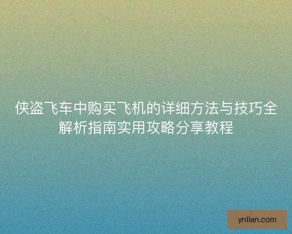 侠盗飞车中购买飞机的详细方法与技巧全解析指南实用攻略分享教程