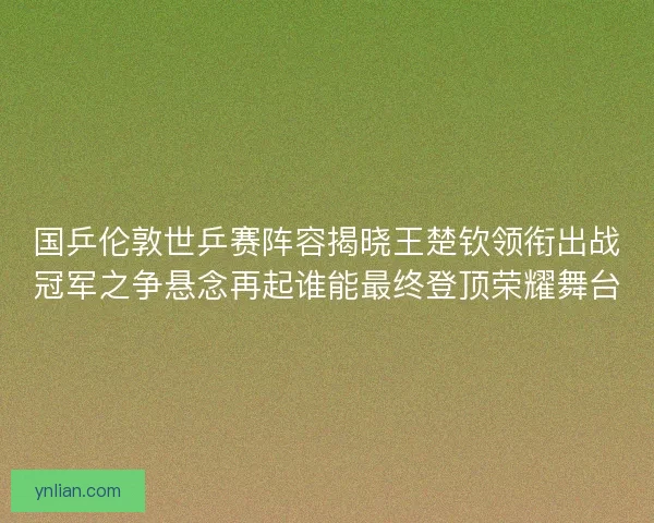 国乒伦敦世乒赛阵容揭晓王楚钦领衔出战冠军之争悬念再起谁能最终登顶荣耀舞台